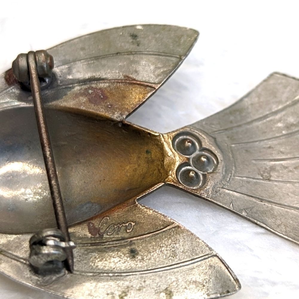 Vintage Rare Coro Swallow Bird Brooche w/ Rhinestone Accents - Picture 7 of 13